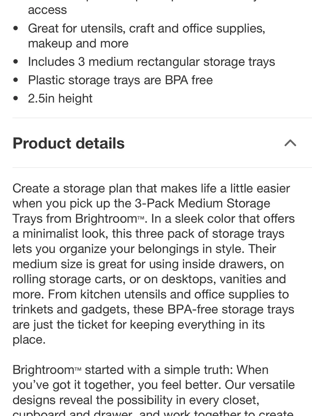 6 pack medium storage trays from target; brightroom drawer organizer 2.5x6.7x5”
